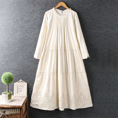 Openwork lace embroidery women  loose long sleeves dress
