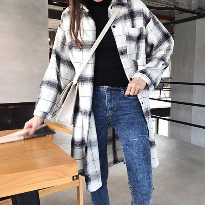 Plaid Shirts Cardigan Retro Casual Loose Long-Sleeved Single-breasted Blouses Tops