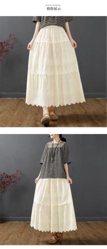 Retro embroidery skirt crocheted hollow casual elastic waist A-line mid-length skirt