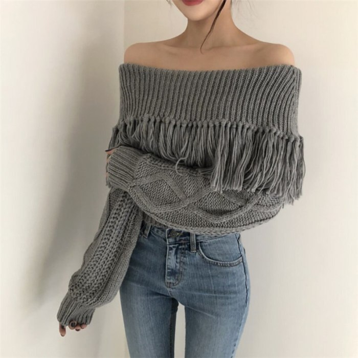 Retro Tassel Slender Chic Bare-Shoulders Knitted Sweaters