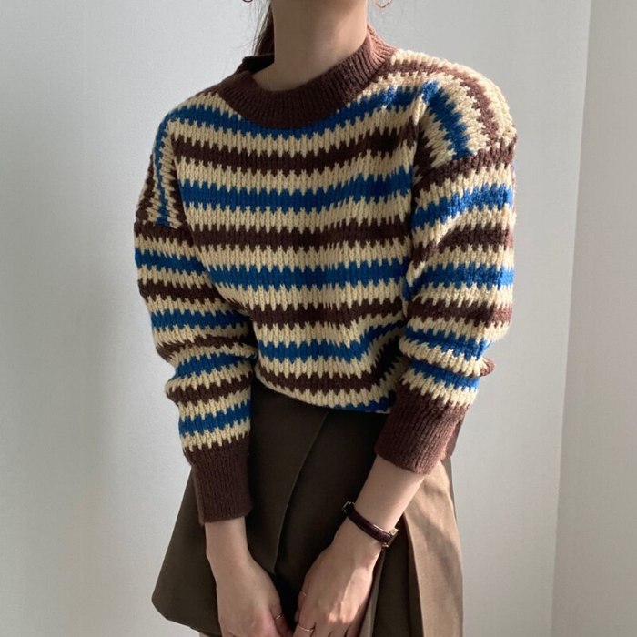 Striped Knitted Patchwork Long Sleeves Warm Casual Sweaters
