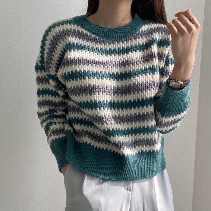Striped Knitted Patchwork Long Sleeves Warm Casual Sweaters