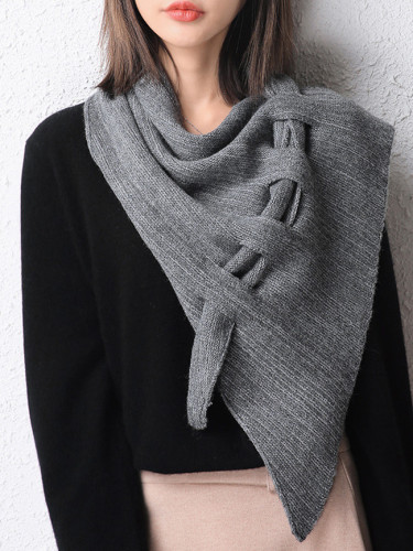 Crocheted thick cashmere triangle scarf perforated hollow shawl