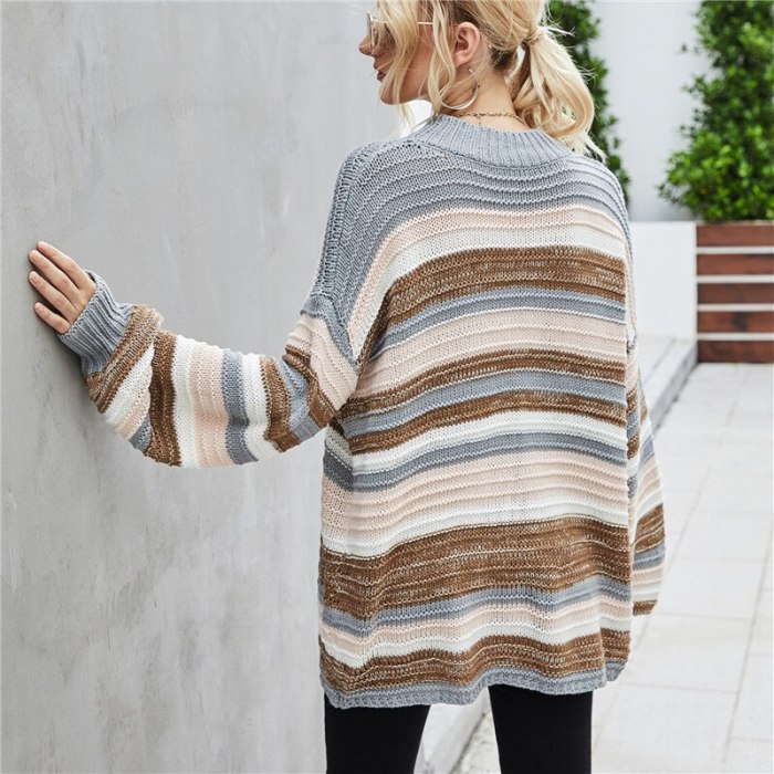 Women O Neck Stripe Casual Pullovers Knitwear