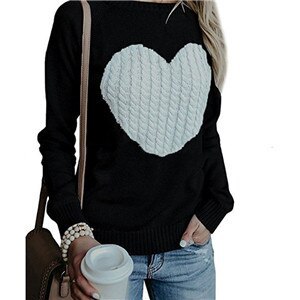 Knitted Heart Cute Long Sleeve O-neck Pullover Knitwear