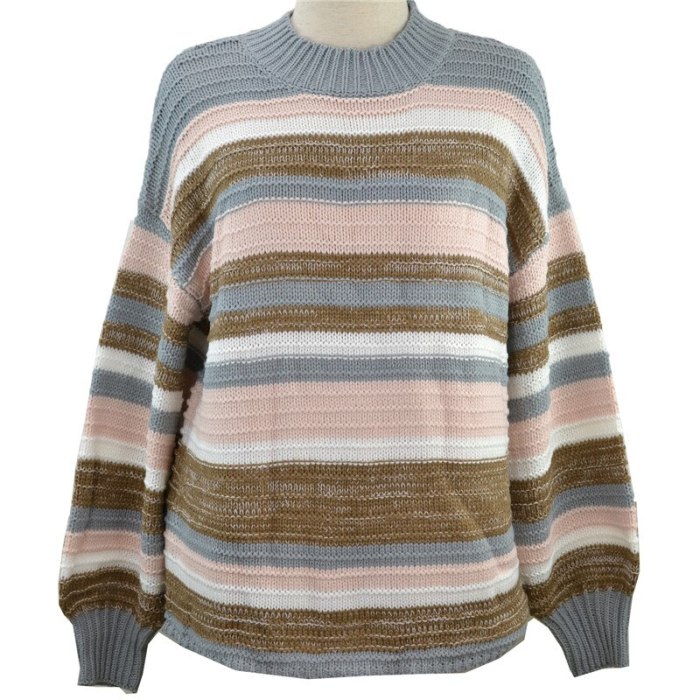 Women O Neck Stripe Casual Pullovers Knitwear