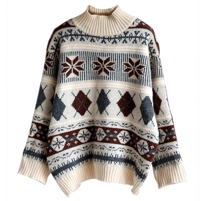 Christmas Retro autumn and winter knit pullover Long sleeve turtleneck