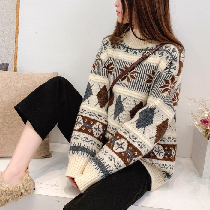 Christmas Retro autumn and winter knit pullover Long sleeve turtleneck