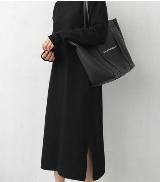 Warm Turtleneck Thick Knitting Winter Black Sweater Dress