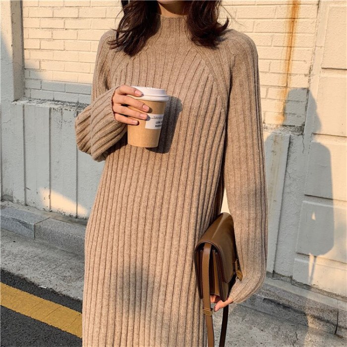 Women's Slim Half turtleneck Bottoming Sweater Knitted Dress