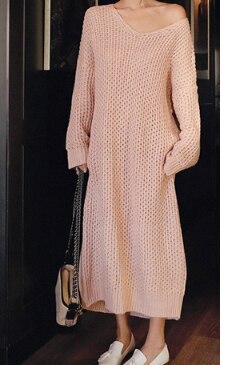 Vintage Warm Sweater Dress Long Sweater Knitted Dresses