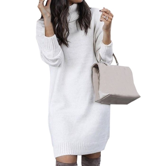 Turtleneck Long Sleeve Sweater Loose Tunic Knitted Pullovers Sweater Knit Dresses