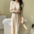 Long Sleeve Sweater Knitted Dresses Long loose Knitting Robe
