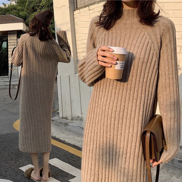 Women's Slim Half turtleneck Bottoming Sweater Knitted Dress