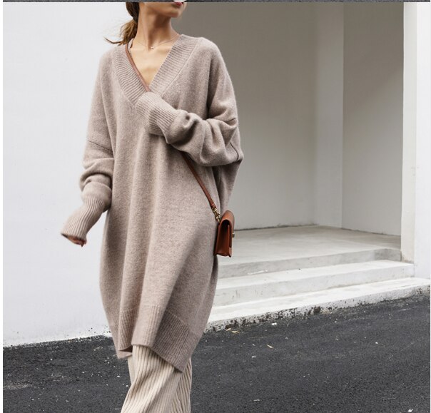 Sweater Dress Long sleeve Knitted Dresses Long loose Knitting Robe