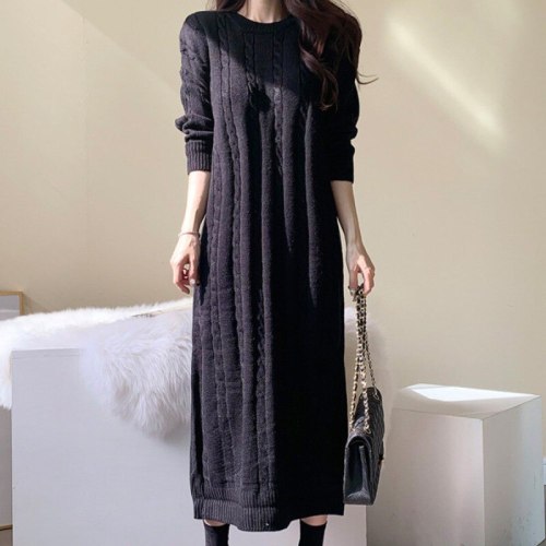 Long Sleeve Sweater Knitted Dresses Long loose Knitting Robe