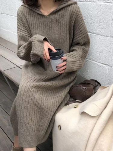 Woman Sweater Dresses Long Sleeve Hooded Clothes