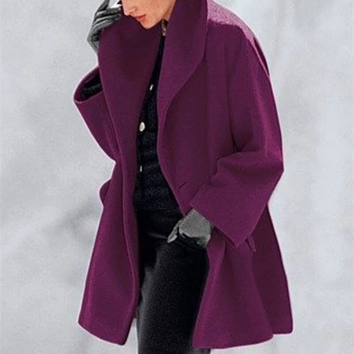 Winter Wool Blend Shawl Collar Open Stitch Loose Coat Female Casual