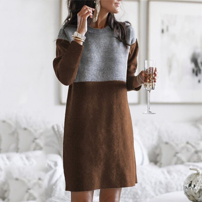 Autumn Winter Fashion Warm Long Sleeve Jumper Loose Fleece Sweater Dress