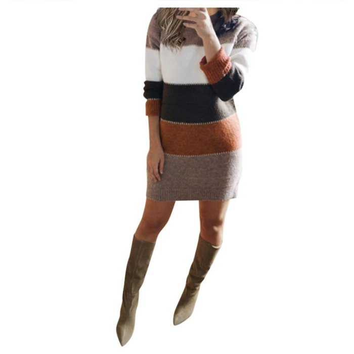 Women Knit Sweater Long Sleeve Package Hips Party Mini Dress