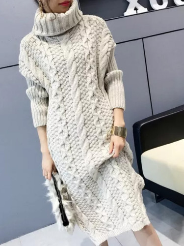 Turtleneck Warm Long Sweater Women Long Sleeve Knitted Pullover