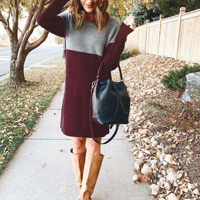 Autumn Winter Fashion Warm Long Sleeve Jumper Loose Fleece Sweater Dress