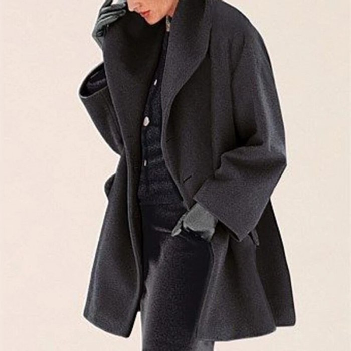 Winter Wool Blend Shawl Collar Open Stitch Loose Coat Female Casual