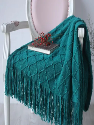 Solid Color Lattice Knitted Blankets Tassel Sofa Blanket Cover Blanket