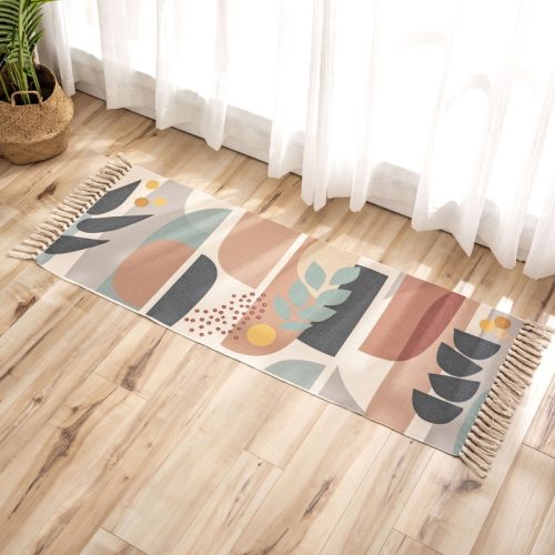 Fruit geometric print Cotton Linen Tassel carpet Long Nordic Non Slip Bath Foot Pad