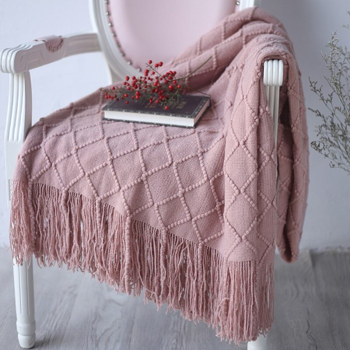 Solid Color Lattice Knitted Blankets Tassel Sofa Blanket Cover Blanket