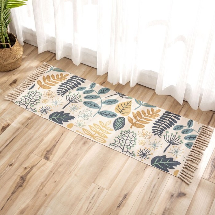 Fruit geometric print Cotton Linen Tassel carpet Long Nordic Non Slip Bath Foot Pad