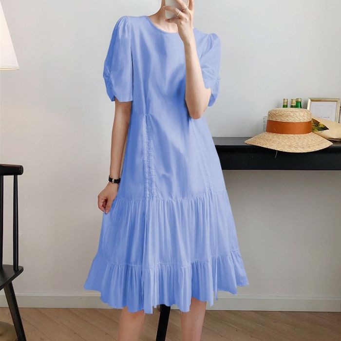 Casual O Neck Solid Color Short Sleeve Dresses