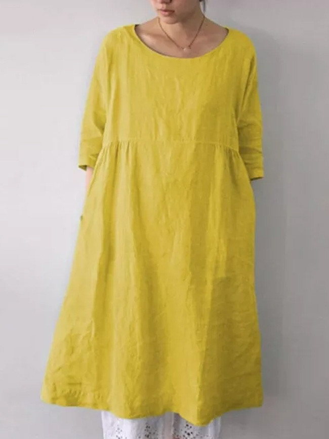 Linen Dress Half Sleeve Sundress Fashion Female Shirts Dress