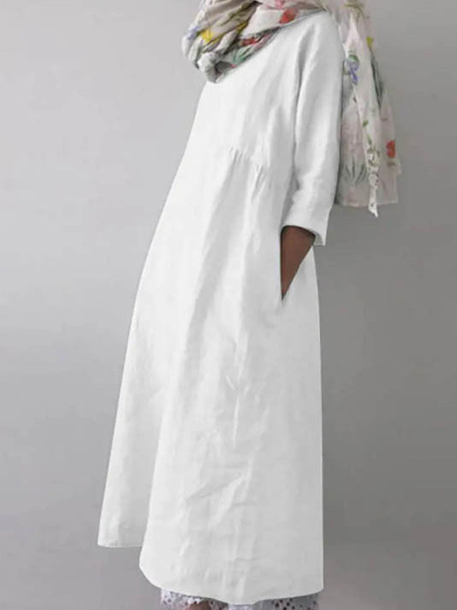 Linen Dress Half Sleeve Sundress Fashion Female Shirts Dress