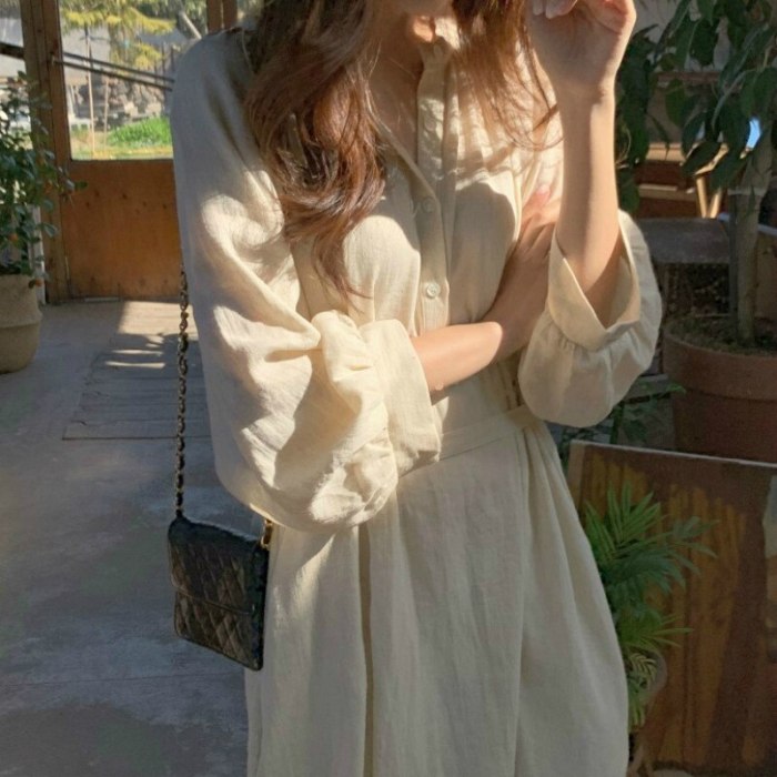 Women Spring Summer Cotton Linen Loose Long Shirt Dress
