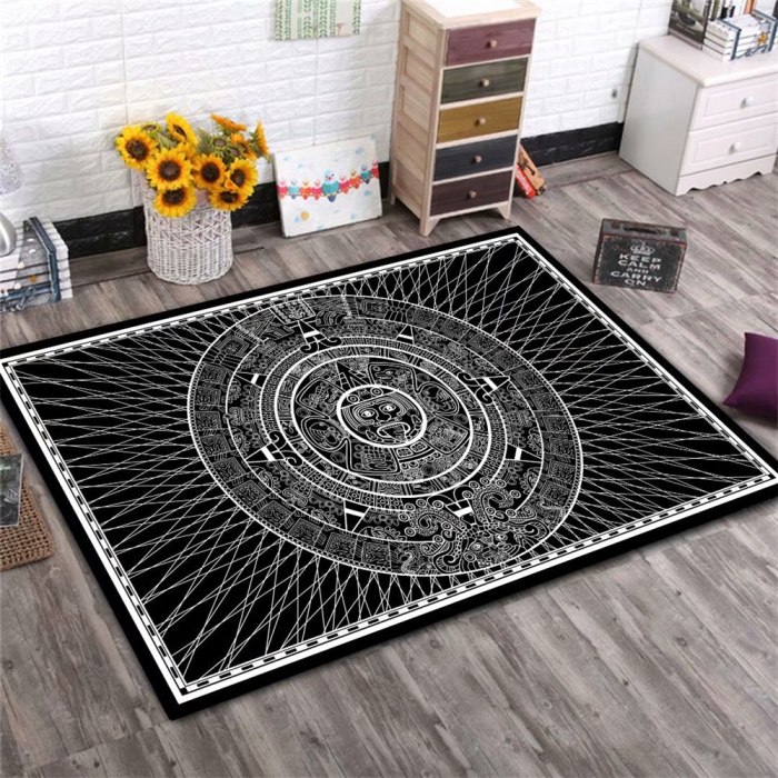 Sun God Totem Black Floor Corridor Area Rugs Living Room Carpet