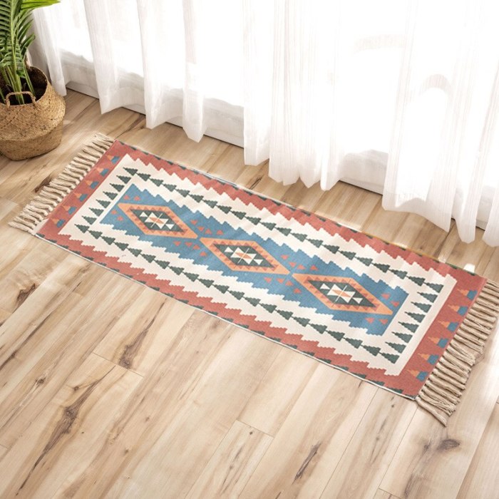 Fruit geometric print Cotton Linen Tassel carpet Long Nordic Non Slip Bath Foot Pad