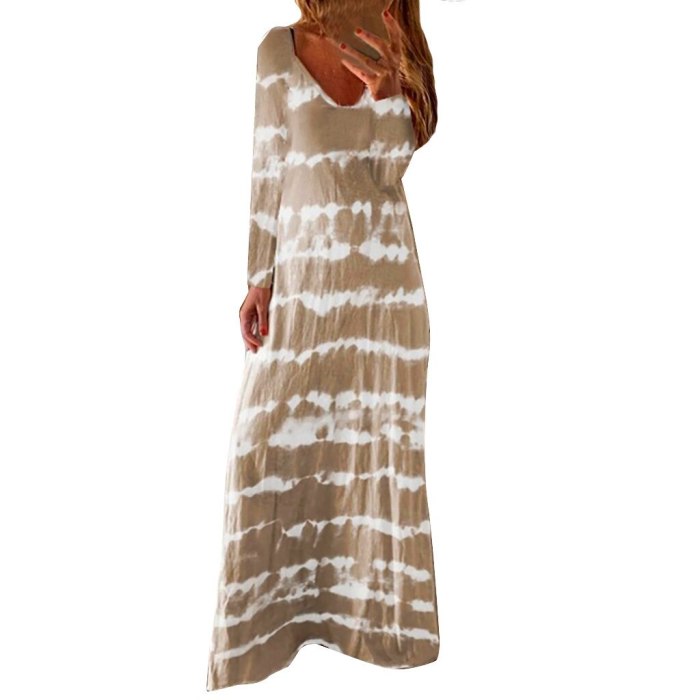 Women's Loose Gradual Printed Long Sleeve Elegant Length Long Dress