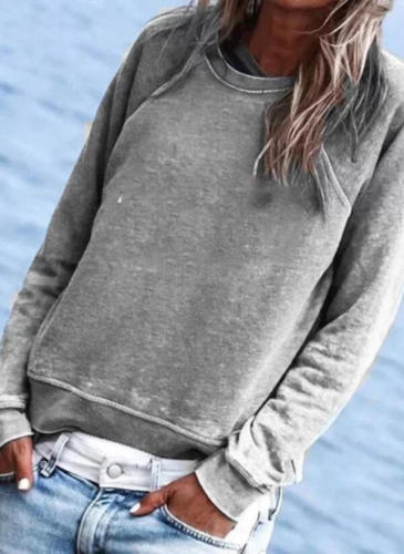 Autumn and Winter New StyleSolid Color Crew Neck Long Sleeve Casual Loose Tops