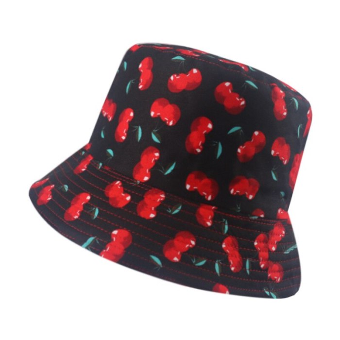 Black White Fruit Cherry Bucket Hats For Women Fisherman Hat