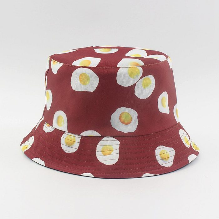 Fashion Cotton Egg Printing Bucket Hat Fisherman Hat