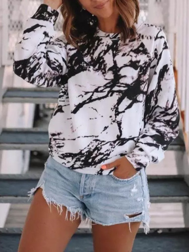 Autumn and Winter Long Sleeve Printed Loose O Neck Women's Casual Top