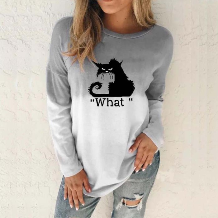 Women Round Neck Printed Long Sleeve Casual Loose Print Spring and Autumn Top