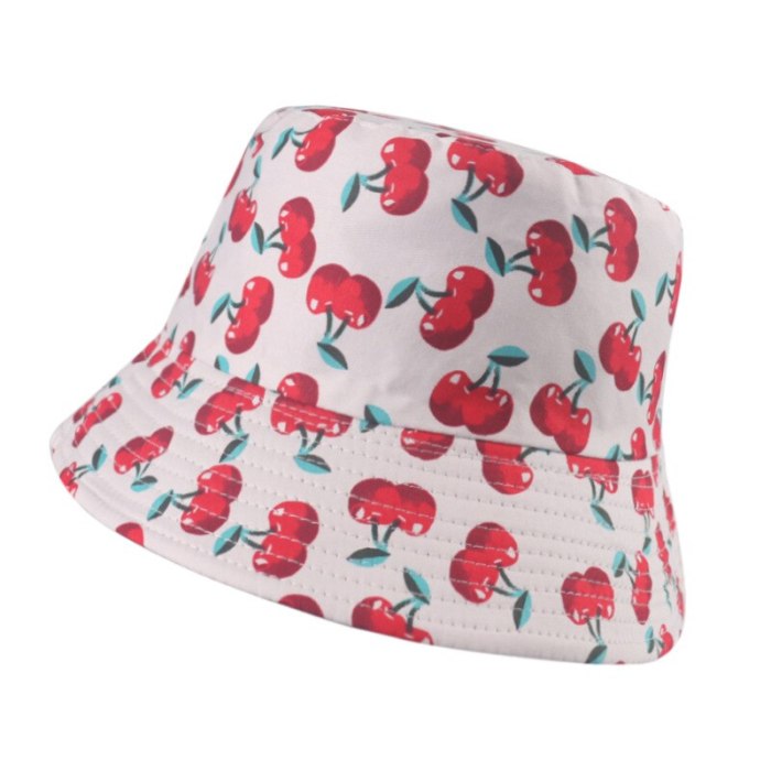 Black White Fruit Cherry Bucket Hats For Women Fisherman Hat