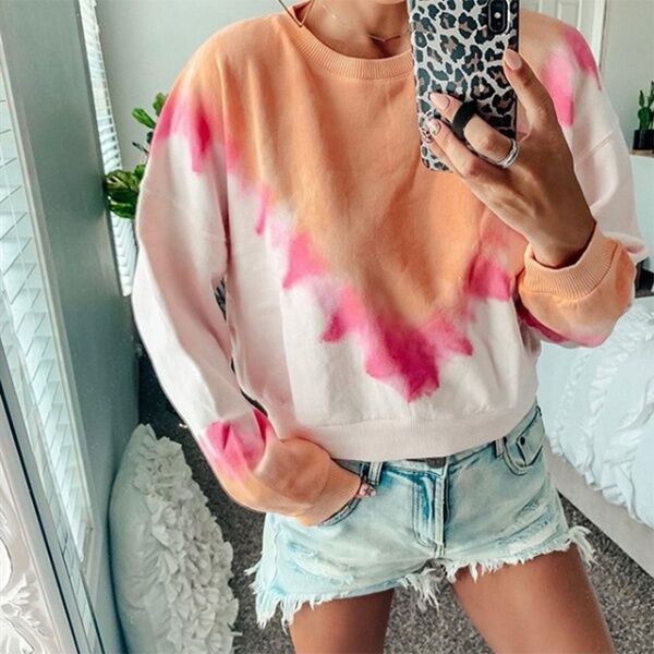 New Gradient Color Long-Sleeve Round Neck Casual Loose Women Casual Tops