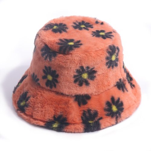 Faux Fur Winter Bucket Hat For Women Fashion Daisy Warm Fisherman Hat