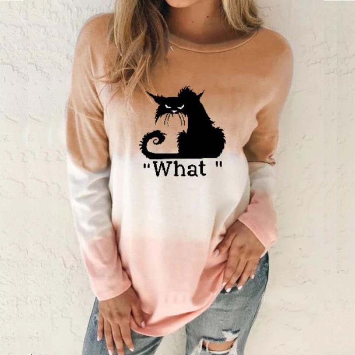 Women Round Neck Printed Long Sleeve Casual Loose Print Spring and Autumn Top