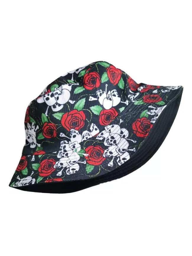 Couple Cotton Hat Skull Floral Bucket Hat Sun Flat Top Fisherman Hats
