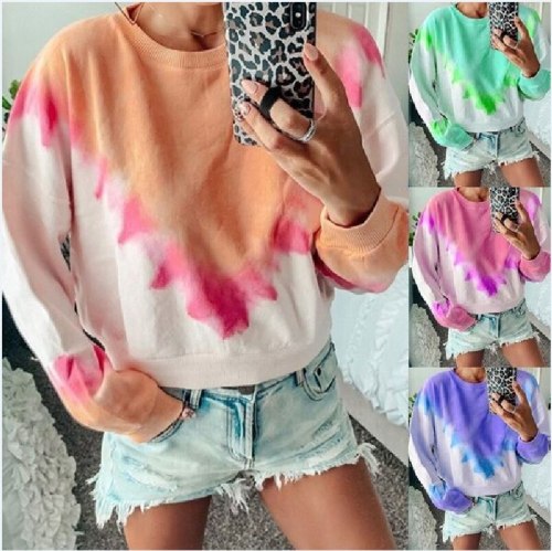 New Gradient Color Long-Sleeve Round Neck Casual Loose Women Casual Tops