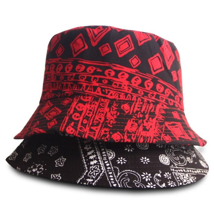 Black Red Design Fisherman Hat Harajuku Sunscreen Travel Bucket Hats